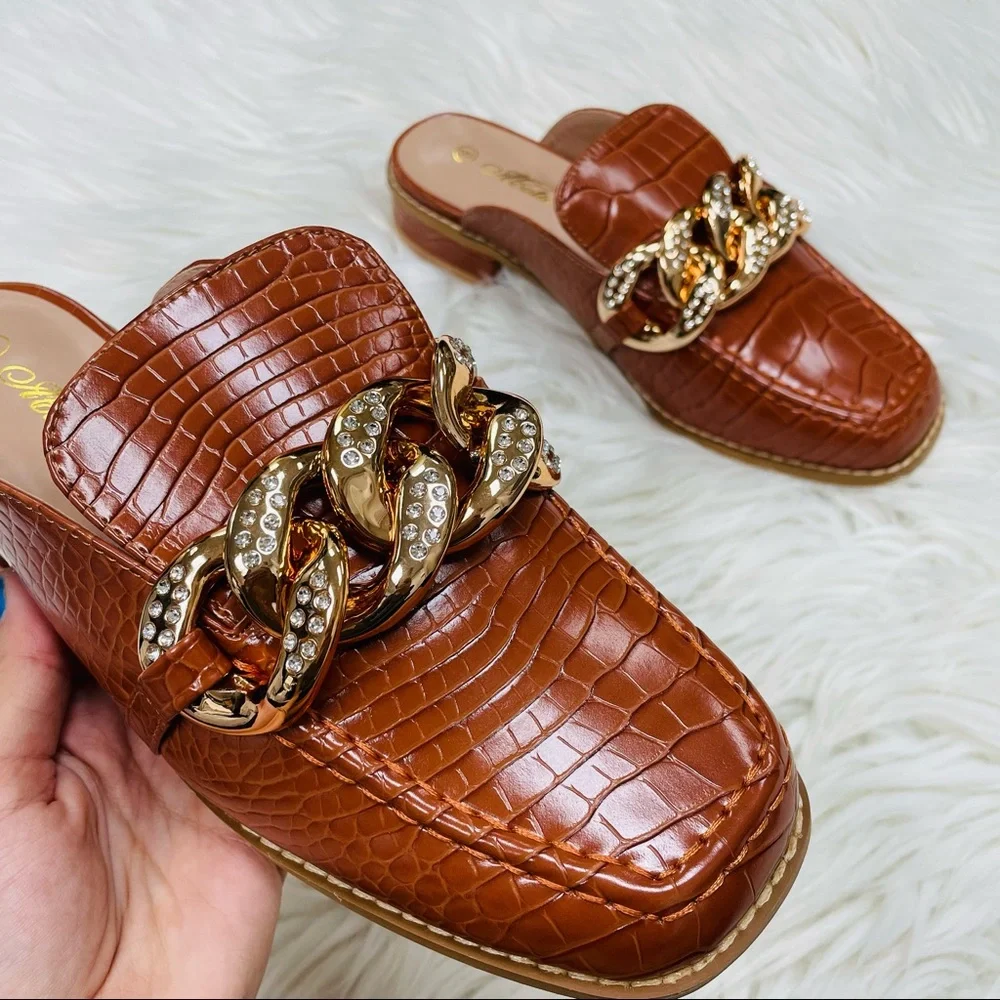 Tan croco chain mule sandal - Picture 9 of 12